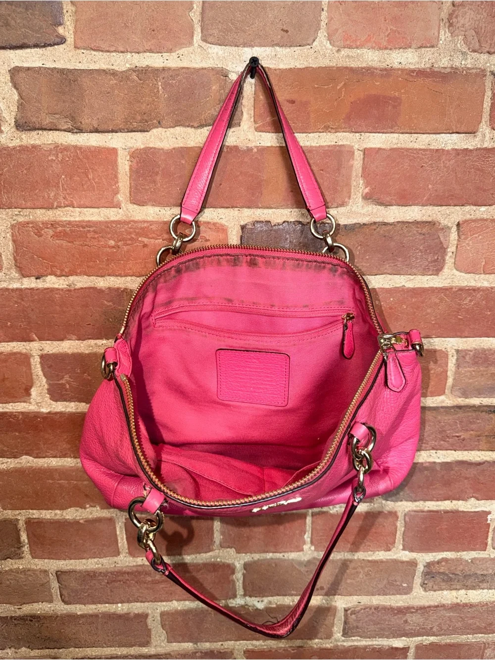 Coach Bright Pink Leather Shoulder Bag Purse Women Fashion